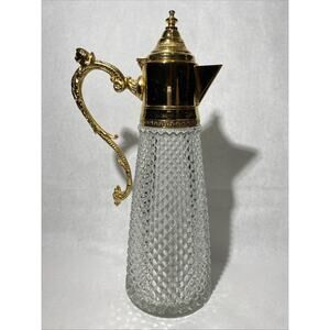 Antique Crystal Diamond Point Pitcher 12" Claret Gold Decanter Mad In Italy